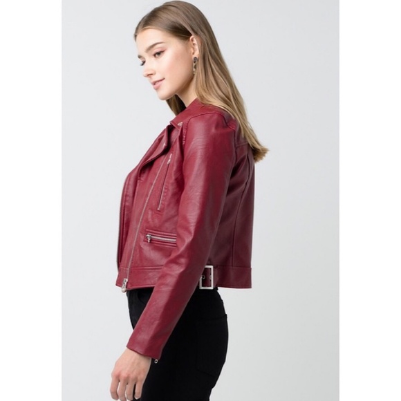 🔥LAST ONE! Red Vegan Leather Moto Jacket - Picture 6 of 8